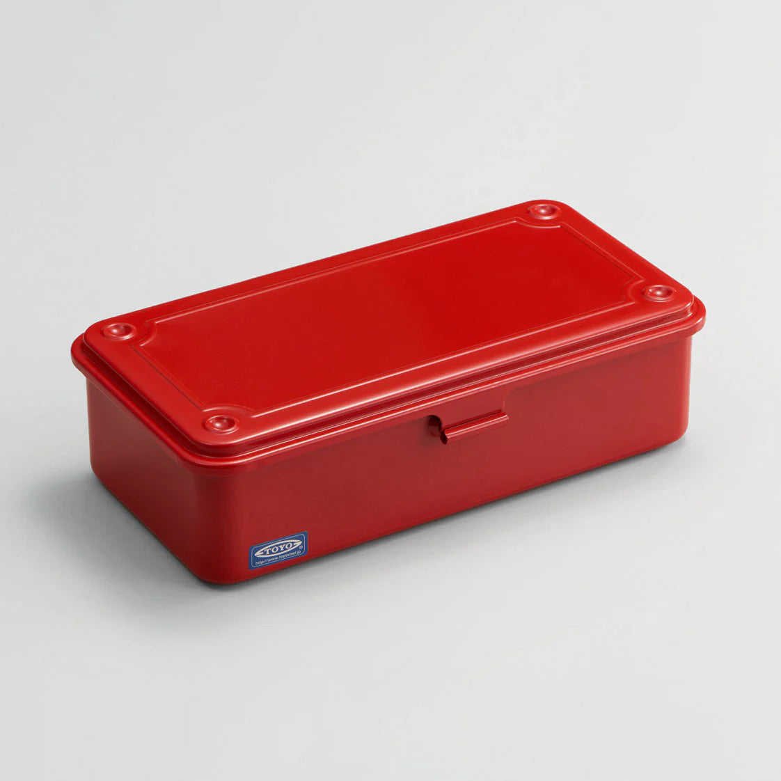 Toyo Trunk Shape Toolbox 19cm in red colour, showcasing the top view with metal latches and sturdy handle