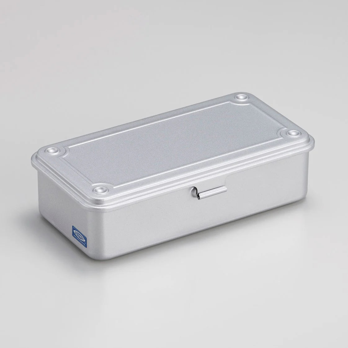 19cm Toyo trunk shape toolbox in silver colour, showcasing top handle and latch detail