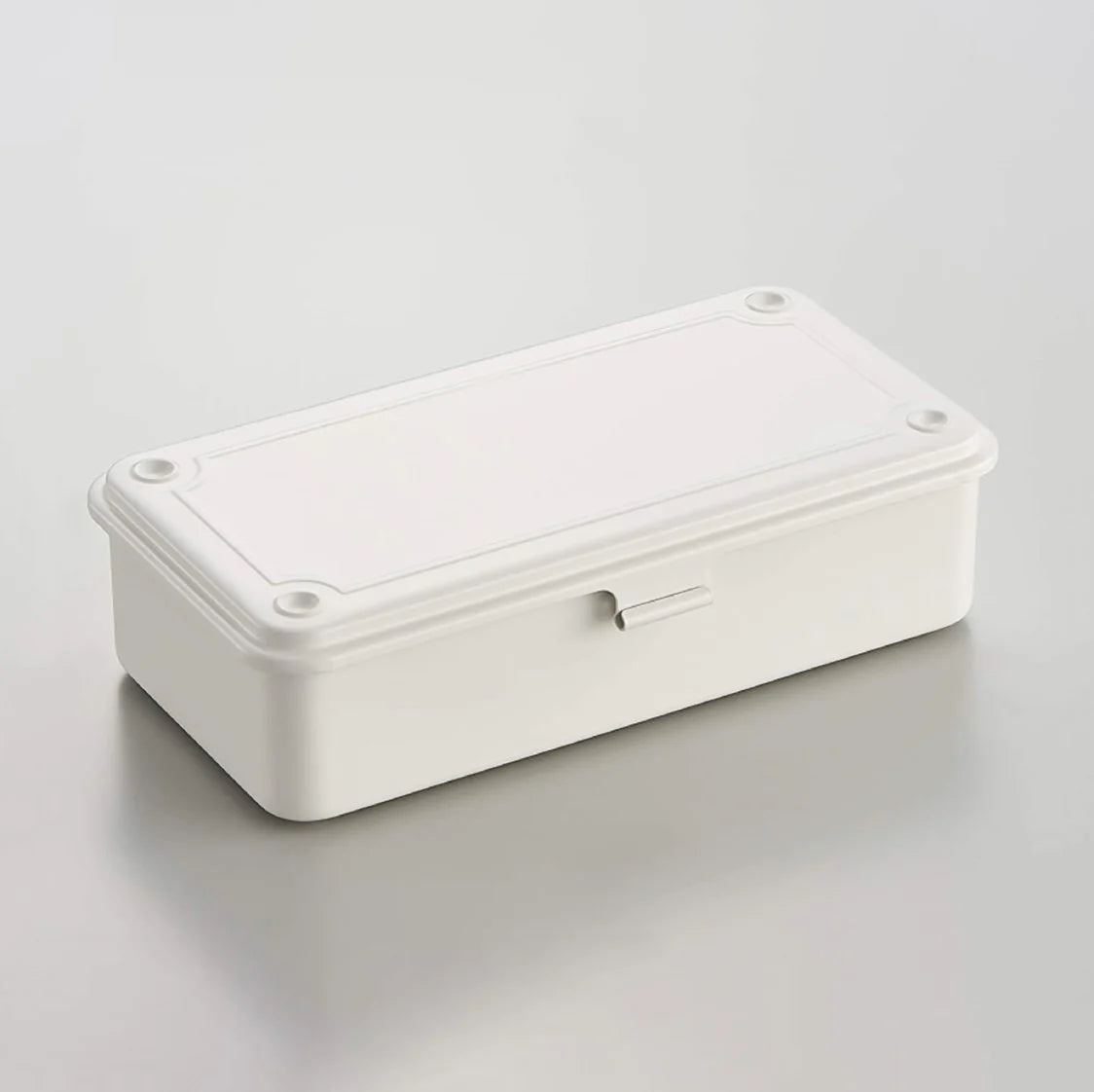 Toyo 19cm Trunk Shape Toolbox in white finish, showcasing the top handle and metal clasp