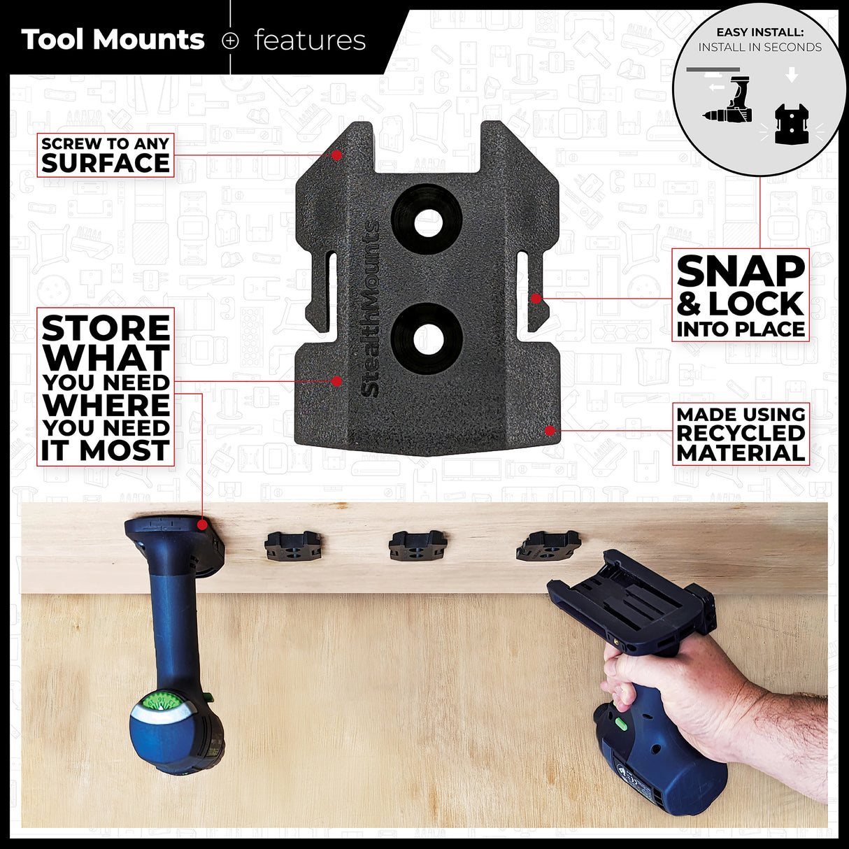 StealthMounts Tool Mounts for Festool 18V Pack of 4 Black