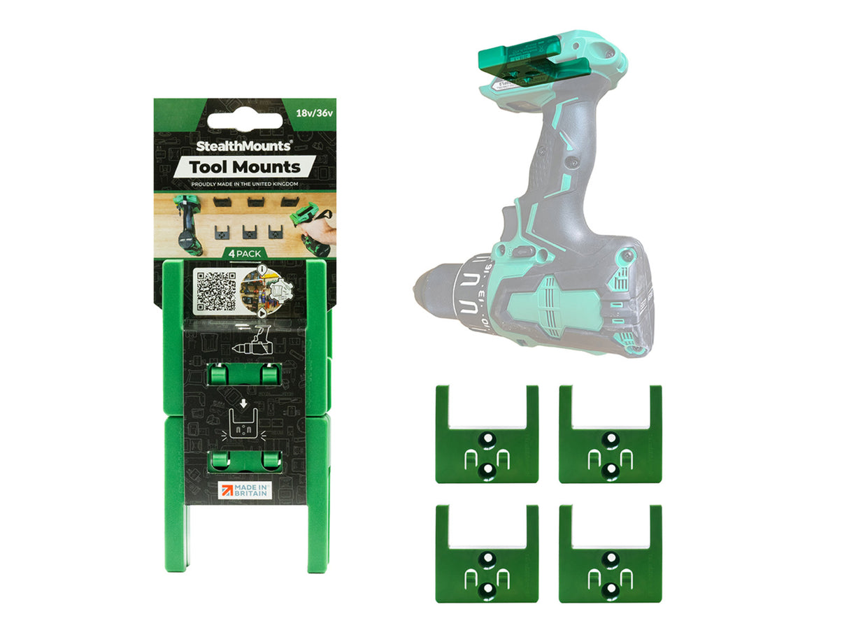 StealthMounts Tool Mounts for HIKOKI / Hitachi / Metabo HPT 18V Pack of 4 Green