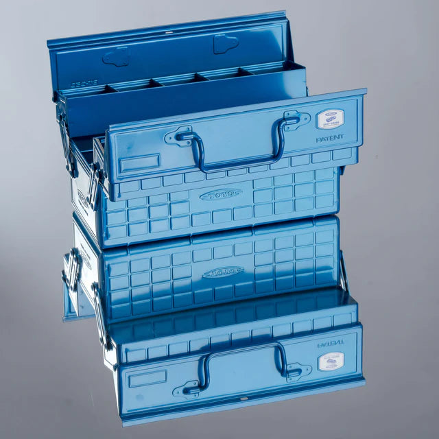 Toyo Steel 35cm Cantilever Toolbox with Short Handle Blue