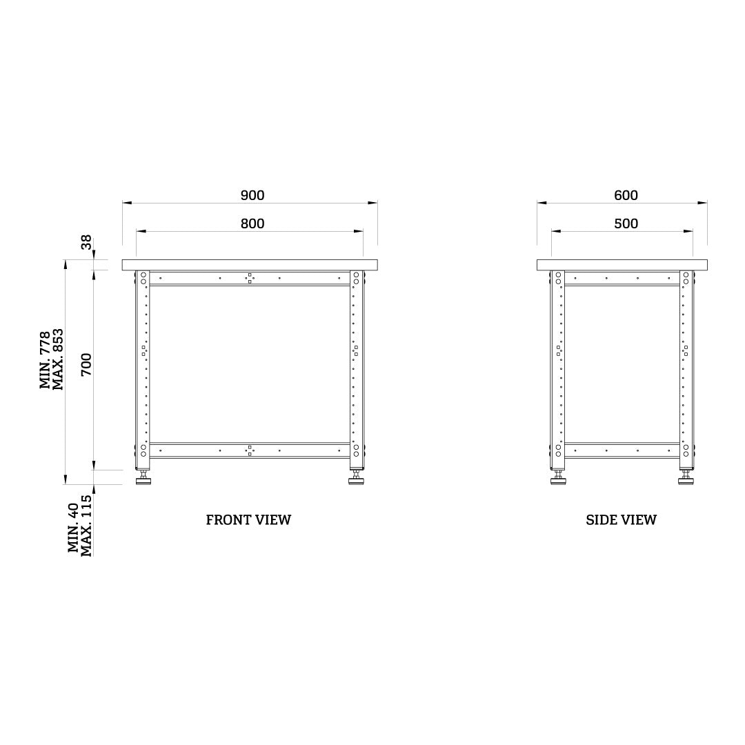 Torquata Workbench System 900 x 600 Workbench Kit with Dog Hole Top
