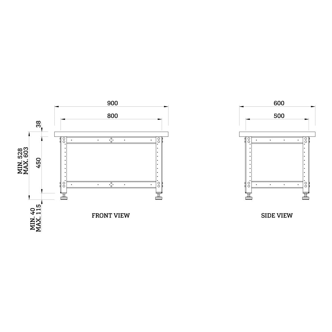 Torquata Workbench System 900 x 600 x 450 H Dog Hole Top Assembly & Machine Stand