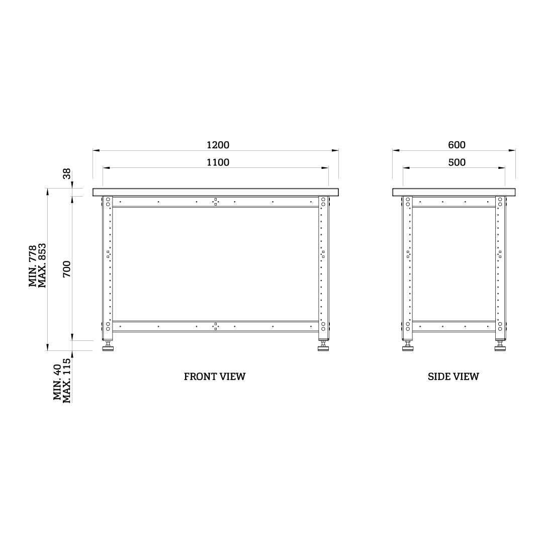 Torquata Workbench System 1200 x 600 Workbench Kit with Plain Top