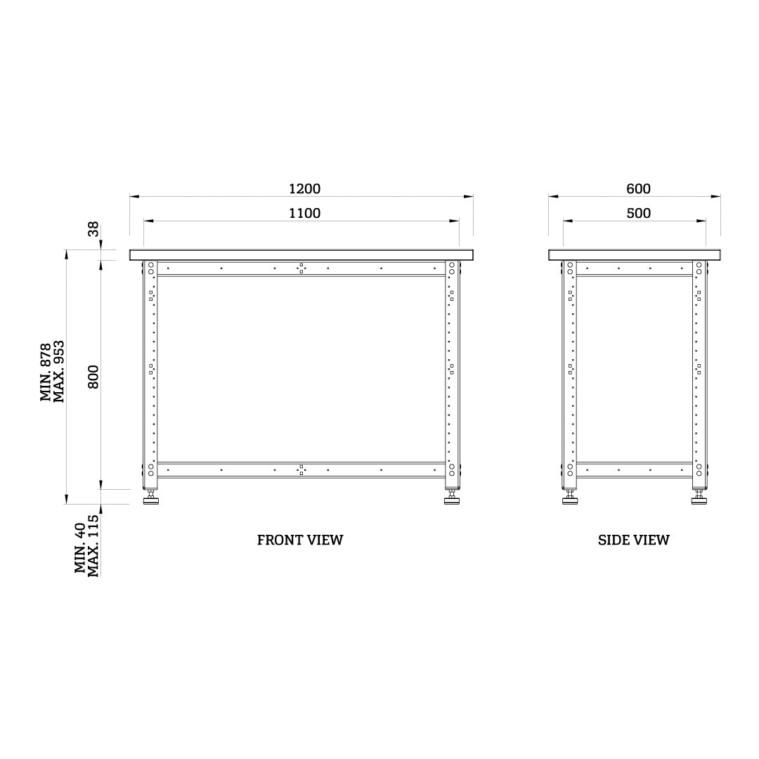 Torquata Workbench System 1200 x 600 Workbench Kit with Plain Top