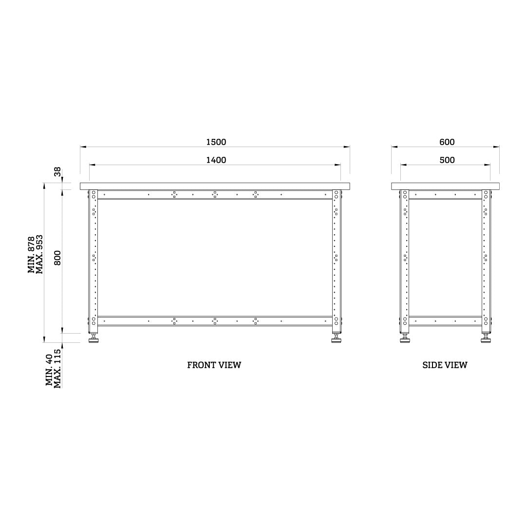 Torquata Workbench System 1500 x 600 Workbench Kit with Plain Top