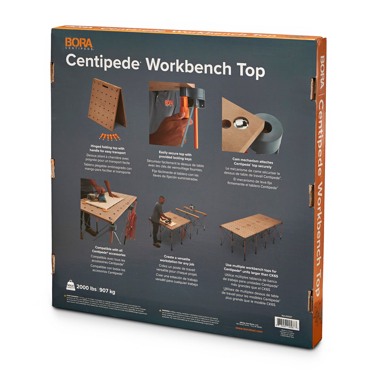 BORA Centipede Work Stand Table Top MDF with Bench Dog Holes, secure fastening with twist lock handles