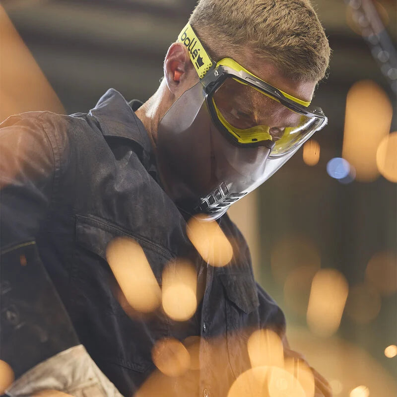 Bolle Safety Universal Goggles Clear Polycarbonate Vented Lenses with Mouthguard angled view