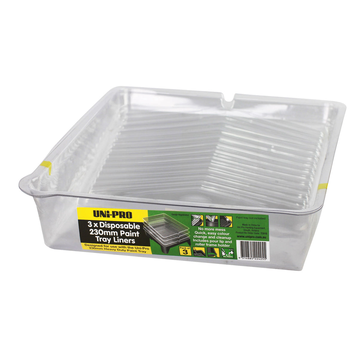 Disposable tray liners for UniPro 230mm paint trays, pack of 3, extending tray lifespan