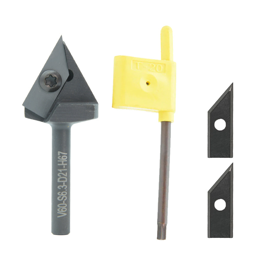 Torquata 60 Degree Carbide Insert V-Groove Router Bit & Replacement Cutters 1/4in Shank
