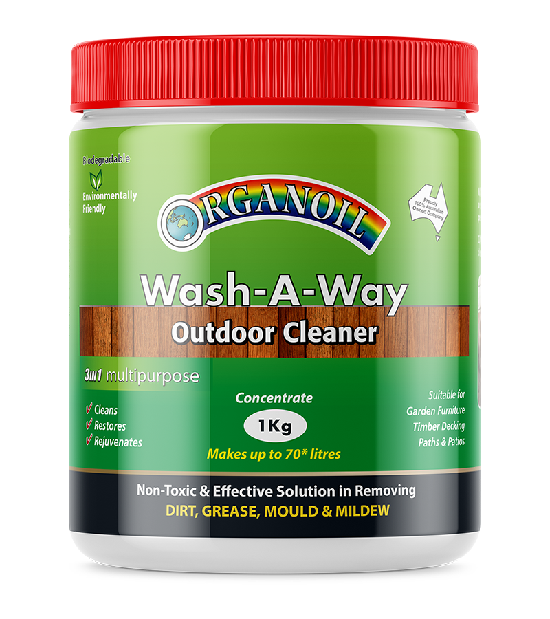 Organoil Wash-A-Way 1kg exterior timber cleaner concentrate - Alkaline salt-based formula for safe and effective cleaning