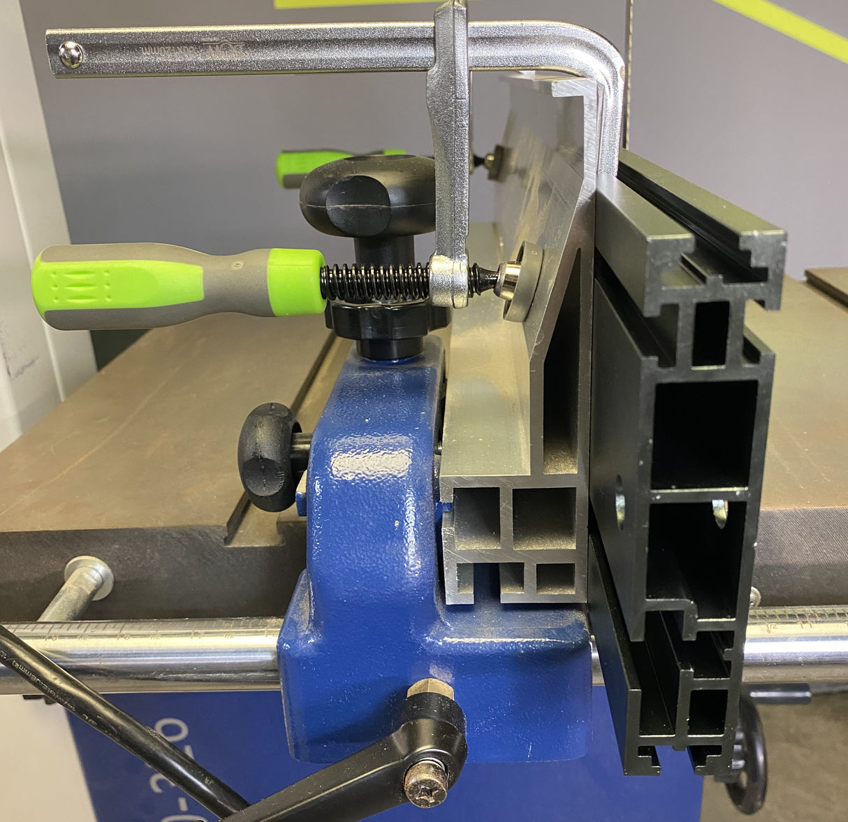 Bow Products T-Track Clamps Pack of 2 securely mounted on XT XTENDER Fence for various saw fences