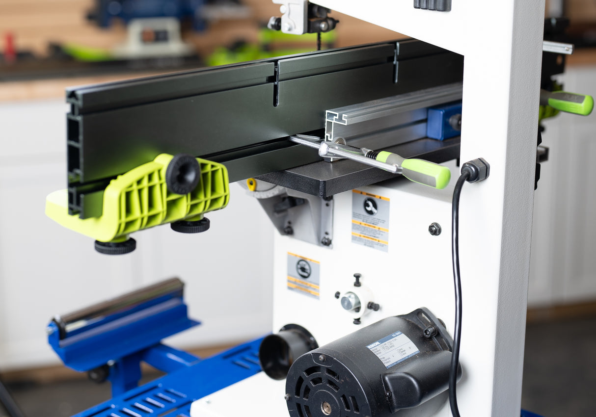 Bow Products T-Track Clamps Pack of 2 attached to XT XTENDER Fence on bandsaw fence