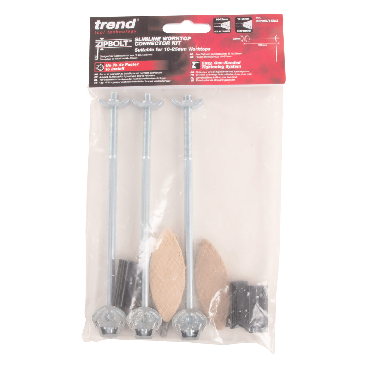 Trend ZIPBOLT Compact Laminate Worktop Connector Kit suits 16-25mm Material Thickness