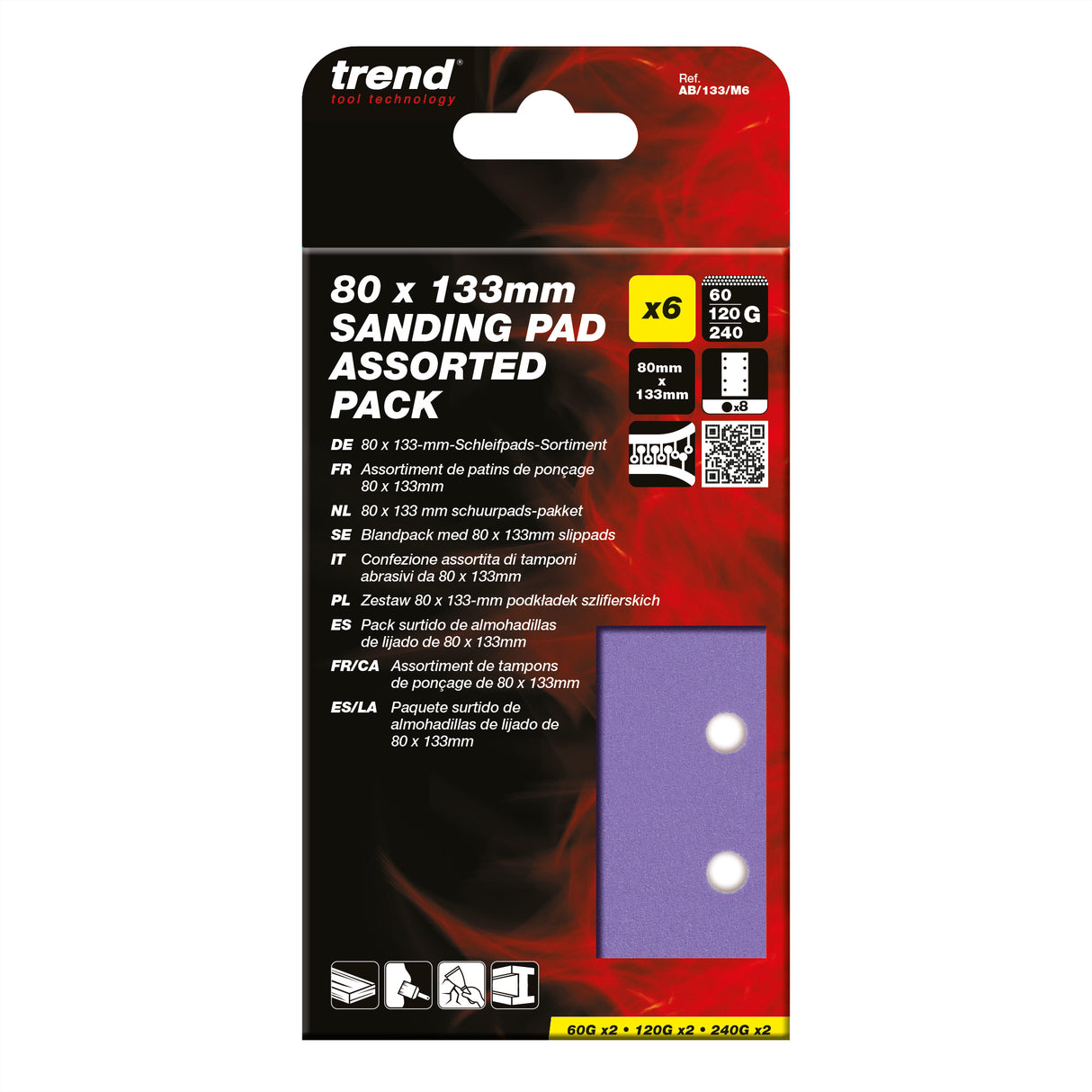 Trend Sanding Pads 80 x 133mm 60G/120G/240G Pack of 6