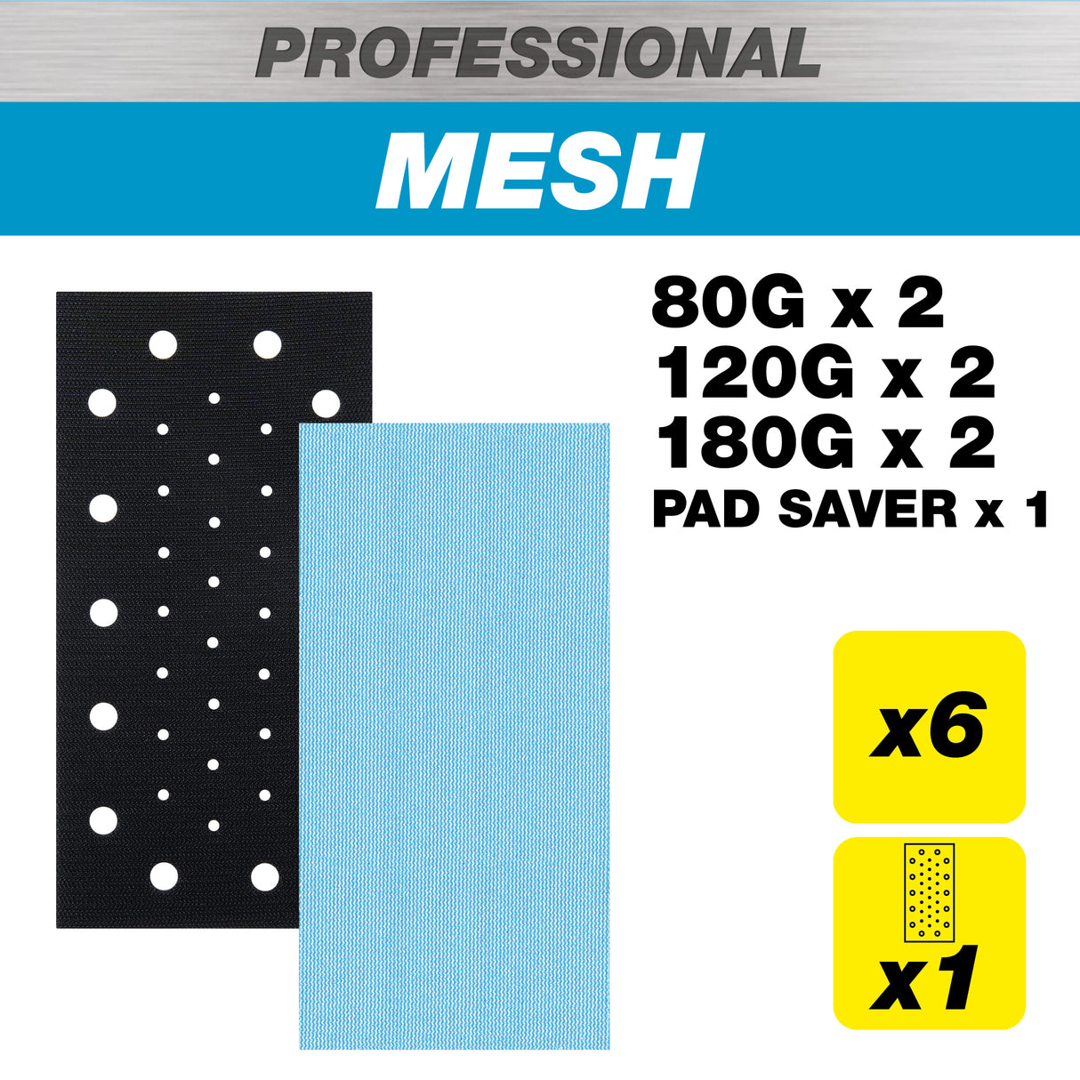 Trend Pro Mesh Half Sheet Sanding Pads with Pad Saver 115 x 230mm 80G/120G/180G Pack of 7