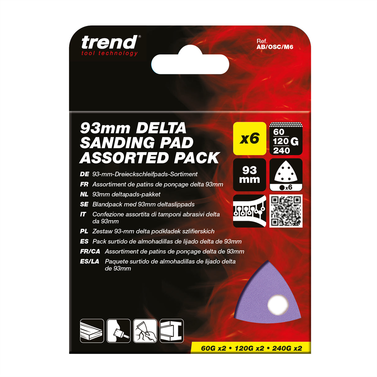 Trend Delta Sanding Pads 93 x 93mm 60G/120G/240G Pack of 6