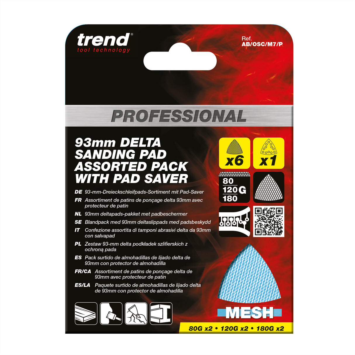 Trend Pro Mesh Delta Sanding Pads with Pad Saver 93 x 93mm 80G/120G/180G Pack of 7