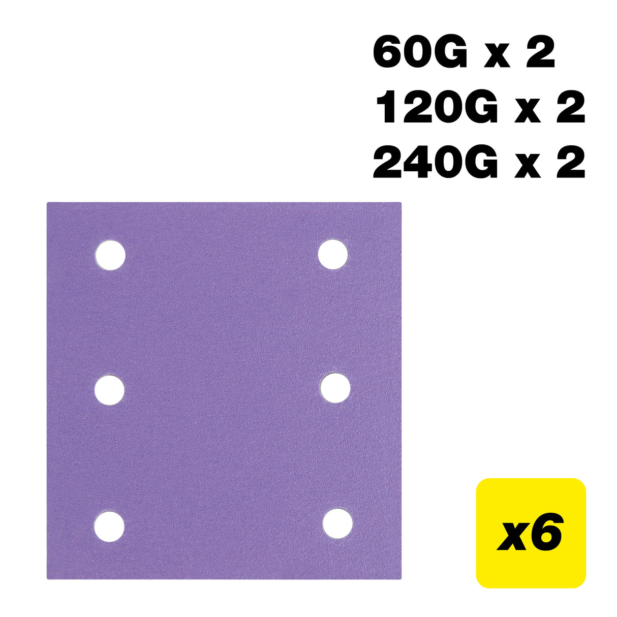 Trend 6-Hole Quarter Sheet Sanding Pads 115 x 107mm 60G/120G/240G Pack of 6