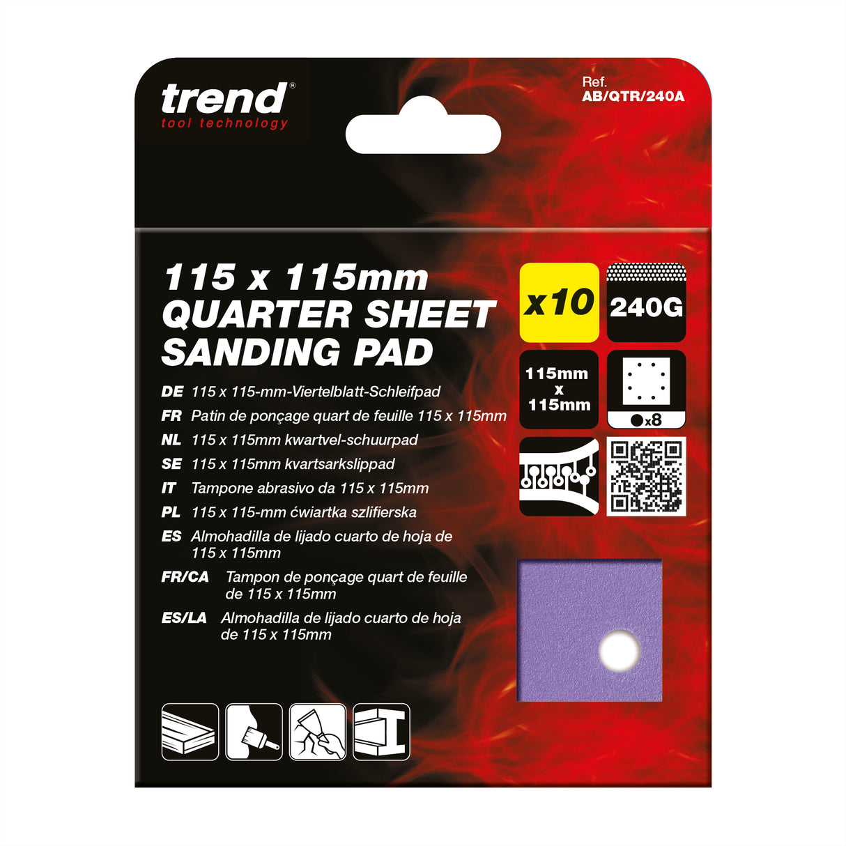 Trend 8-Hole Quarter Sheet Sanding Pads 115 x 115mm Pack of 10