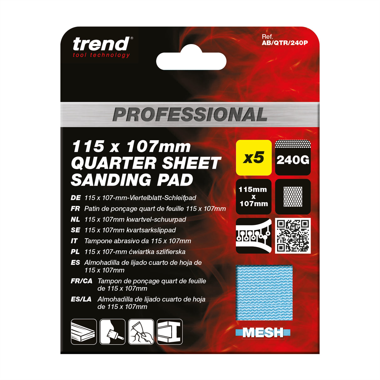 Trend Pro Mesh Quarter Sheet Sanding Pads 115 x 107mm Pack of 5