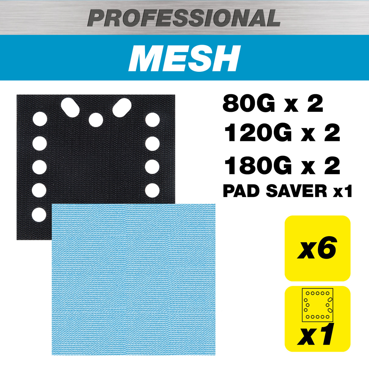 Trend Pro Mesh Quarter Sheet Sanding Pads with Pad Saver 115 x 107mm 80G/120G/180G Pack of 7
