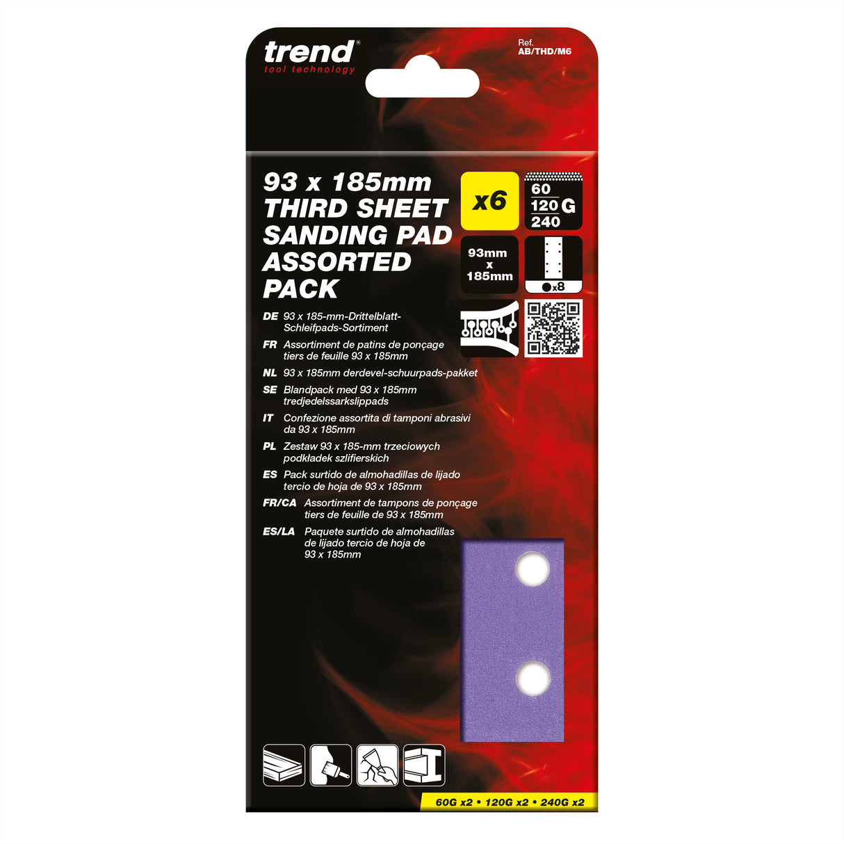 Trend Third Sheet Sanding Pads 93 x 185mm 60G/120G/240G Pack of 6