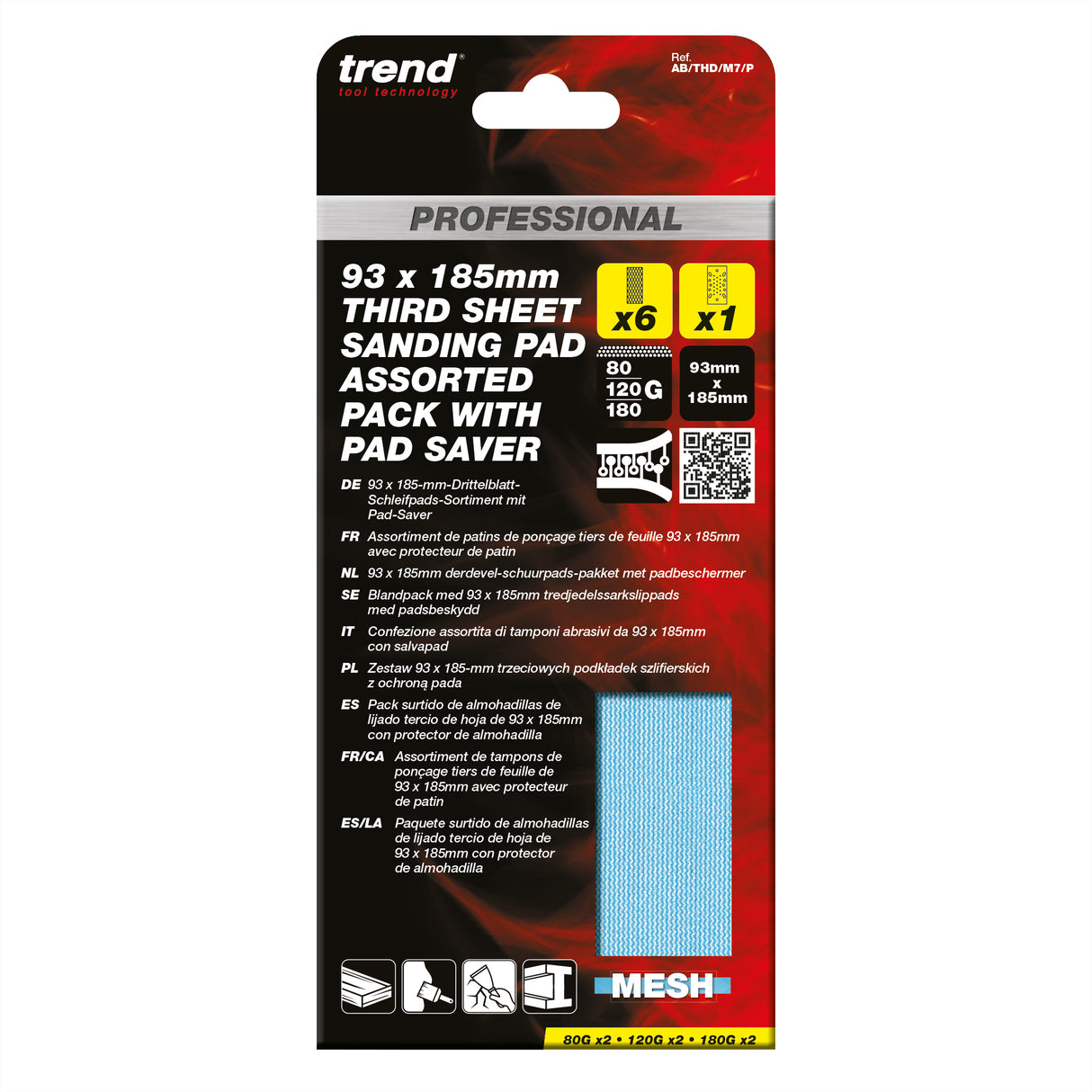 Trend Pro Mesh Third Sheet Sanding Pads with Pad Saver 93 x 185mm 80G/120G/180G Pack of 7