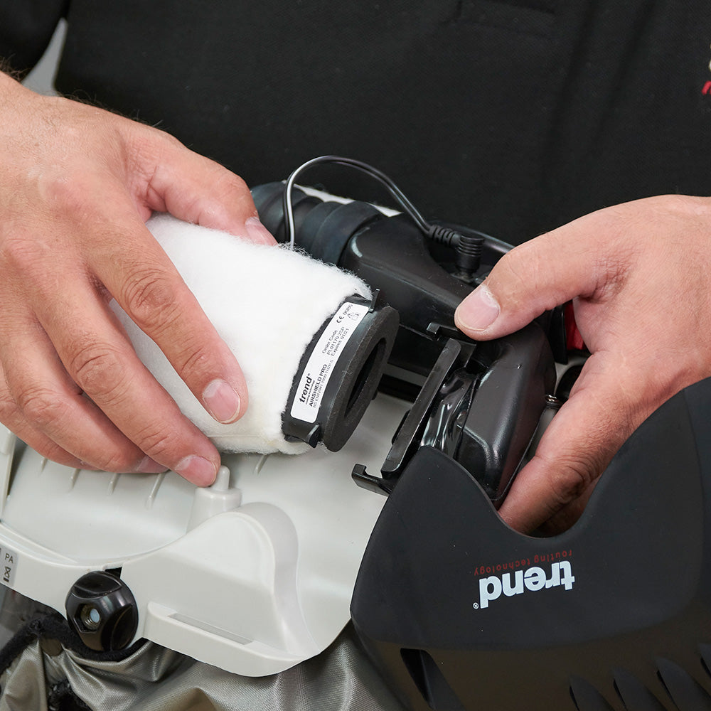 Trend Airshield Pro Respirator Face Shield Dust Mask Set in action