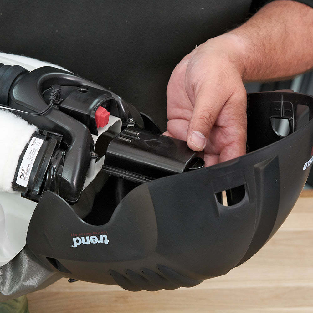 Trend Airshield Pro Respirator Face Shield Dust Mask Battery Powered - Side view showcasing impact protection and air circulation