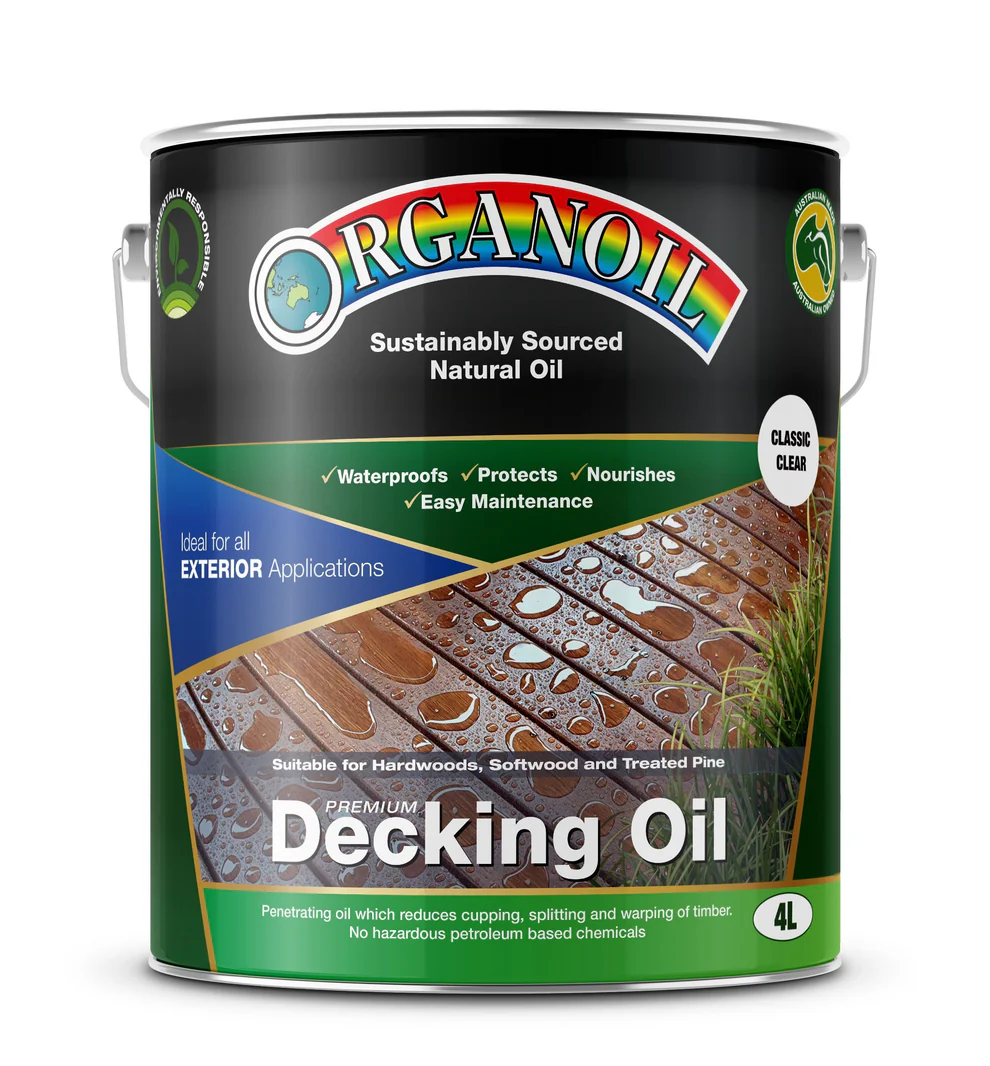 Organoil Standard Decking Oil Classic Clear 4L tin bottle for exterior timber protection