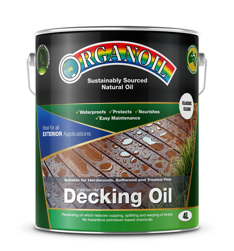 Organoil Standard Decking Oil Classic Clear 4L tin bottle for exterior timber protection