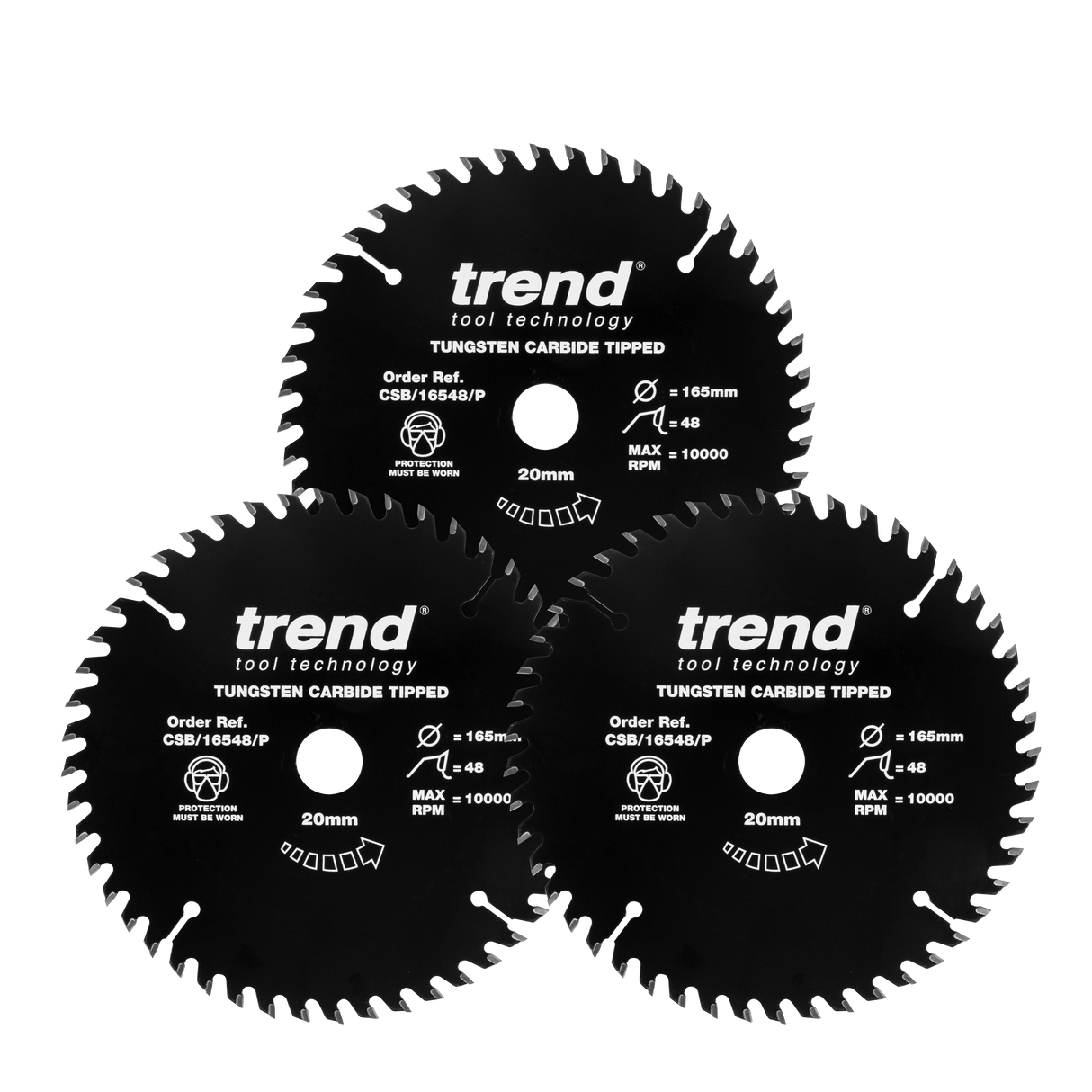 Trend 3-Piece 165mm x 20mm x 48T Wood Circular Saw Blade Set with PTFE Coating