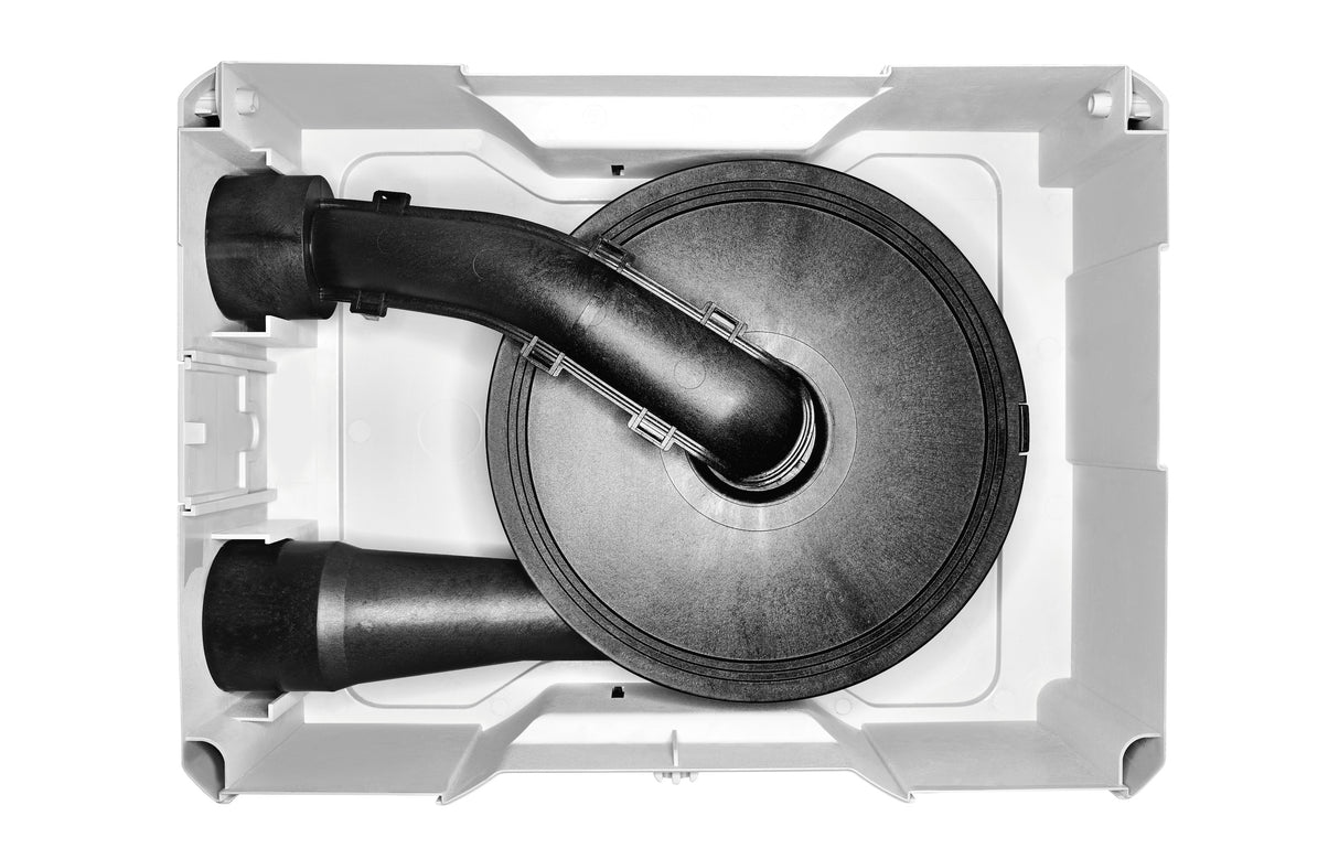 Festool CT-VA Cyclone Pre Separator for Dust Extraction, angle view, cyclone technology in action
