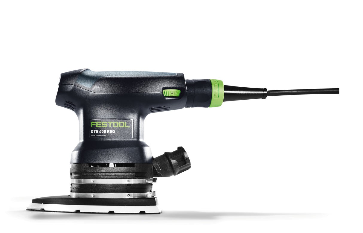 Festool DTS 400 REQ sander in Systainer, angled view showcasing compact design and versatility