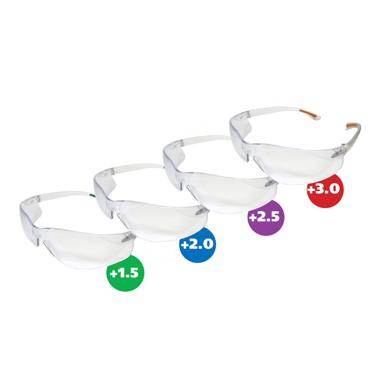FastCap CatEyes Safety Glasses with Bifocal Diopter Magnification in Clear White - Front View