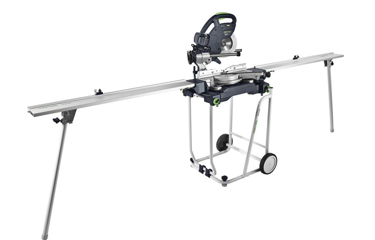 Festool KS 60 KAPEX 216mm Slide Compound Mitre Saw with LED Spotlight in action, showcasing precision and versatility