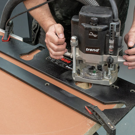 Trend 650mm Kitchen Worktop Router Jig in action, ensuring precise fitting for Australian woodworking projects