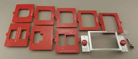 Milescraft Door Hinge Morticing Set in action, showing precise hinge mortices being routed for door installation