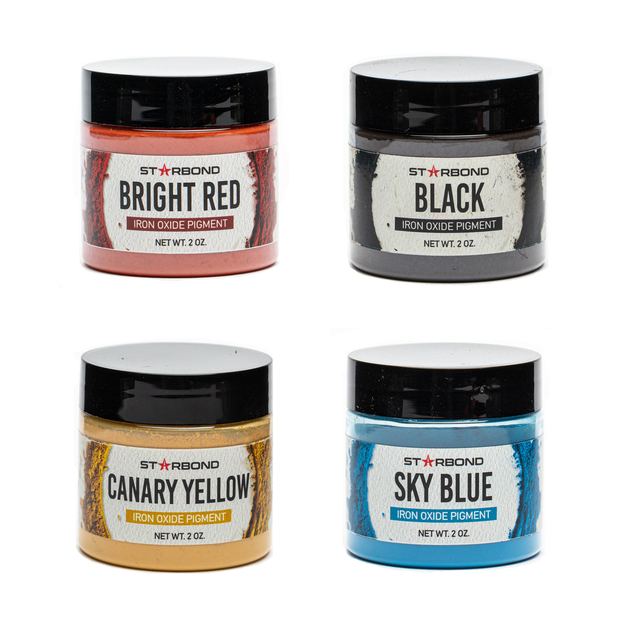Starbond Matte Iron Oxide Pigment Powder Bundle in various colors for woodworking projects