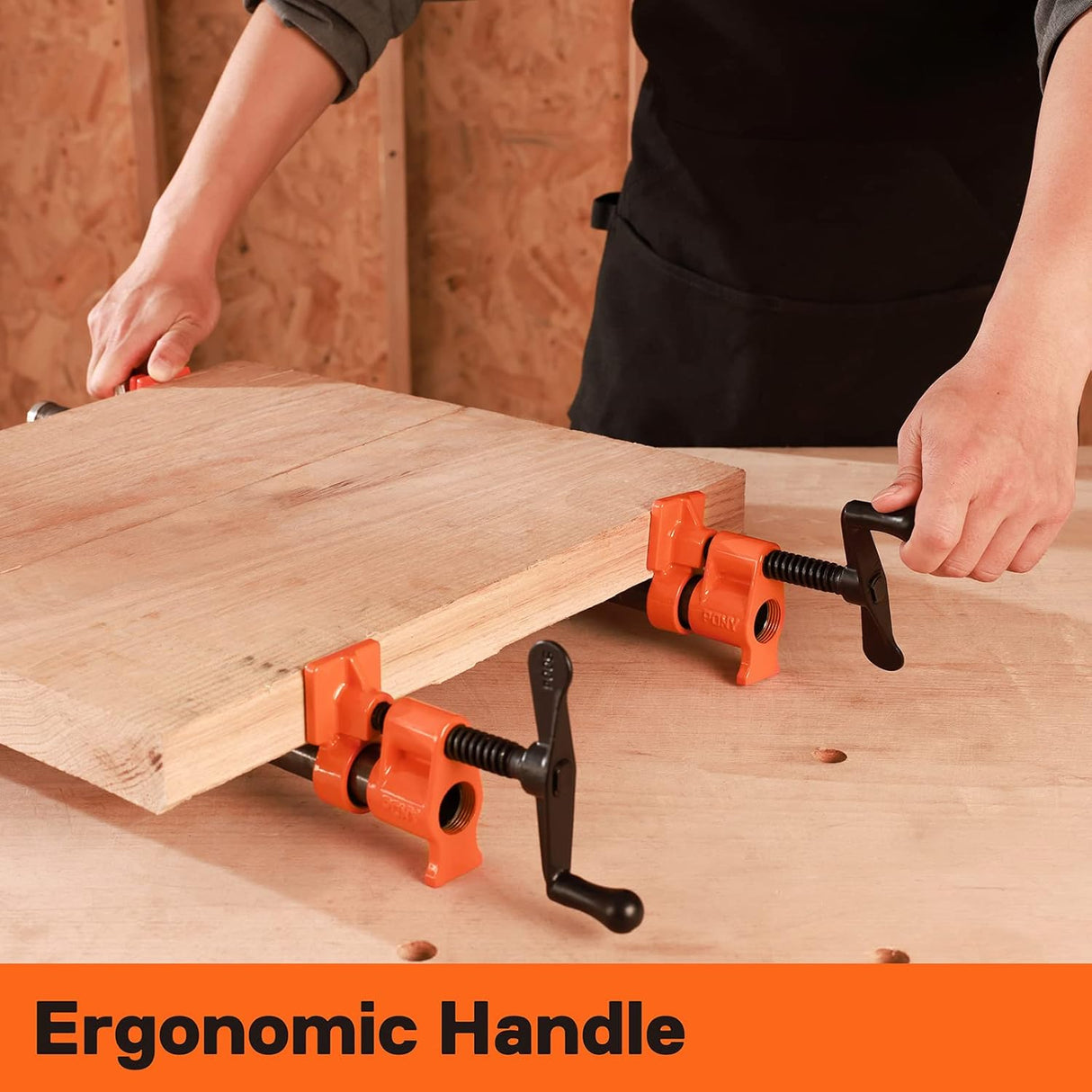 Pony Jorgensen Classic Clutched Pipe Clamp Fixture with 2100mm Silver Galvanised Pipe - Side View