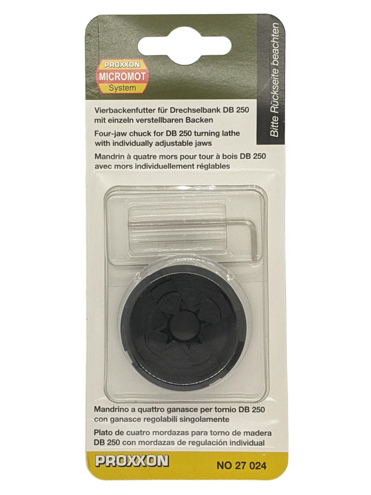 Proxxon Four Jaw Chuck M16 Thread for DB-250 Wood Lathe - Securely clamp irregular wood pieces for versatile woodturning