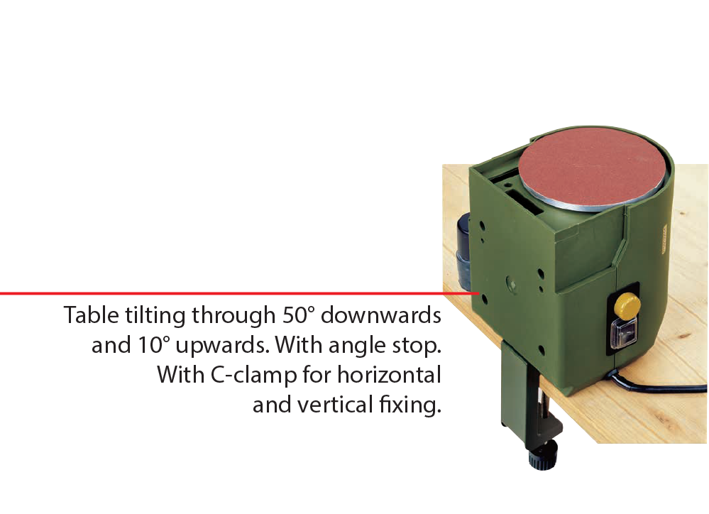 PROXXON TSG-125/E Benchtop Disc Sander in action, sanding wood and metal precisely