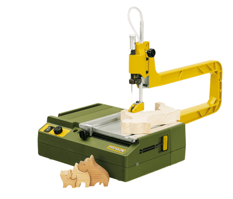 PROXXON DS-230/E Micro Scroll Saw in action, perfect for model building and precision mechanics