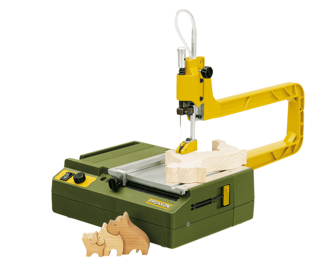 PROXXON DS-230/E Micro Scroll Saw in action, perfect for model building and precision mechanics