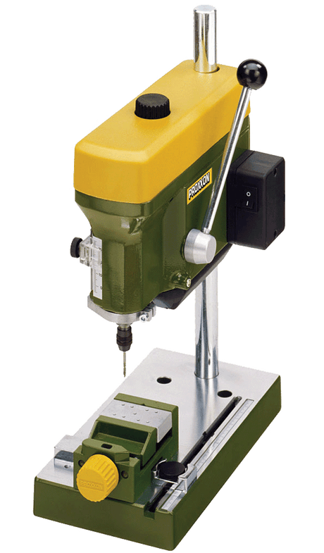PROXXON TBM-220 Benchtop Drill Press showcasing robust die-cast head and motor for precision woodworking