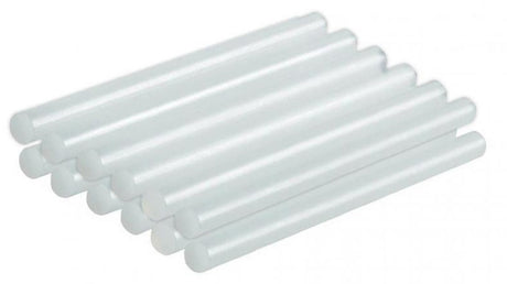 PROXXON 100mm Glue Sticks 7mm Diameter Pack of 12 for Hot Gluing - Pack of 12 hot glue sticks on a white background