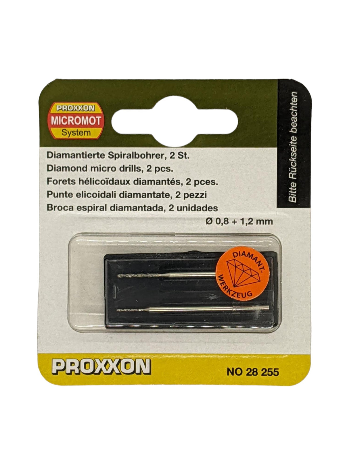 Proxxon Diamond Twist Drill Bits 0.8mm & 1.2mm Pack of 2 in use on hard materials