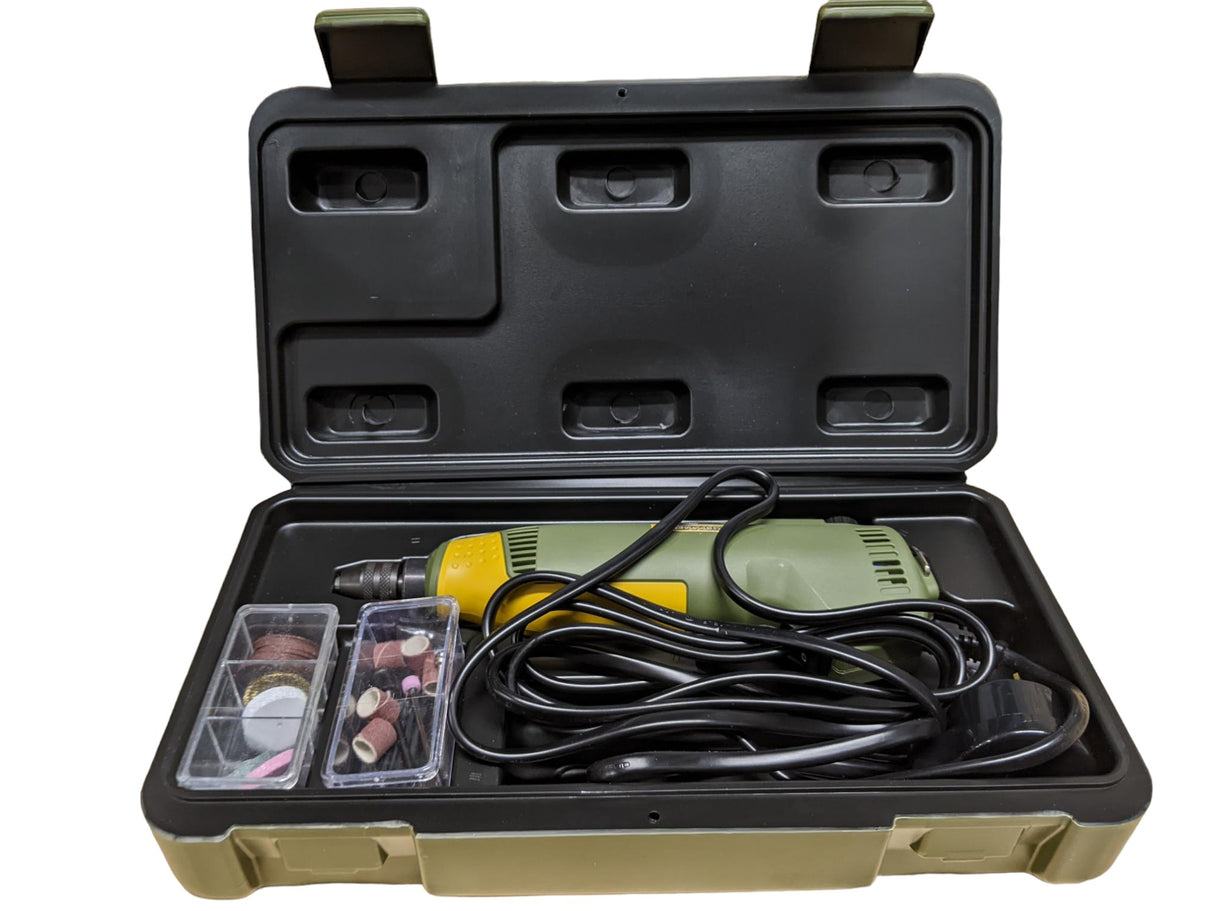 PROXXON FBS-240/E Precision Rotary Tool Kit in use, showcasing powerful motor for drilling & grinding